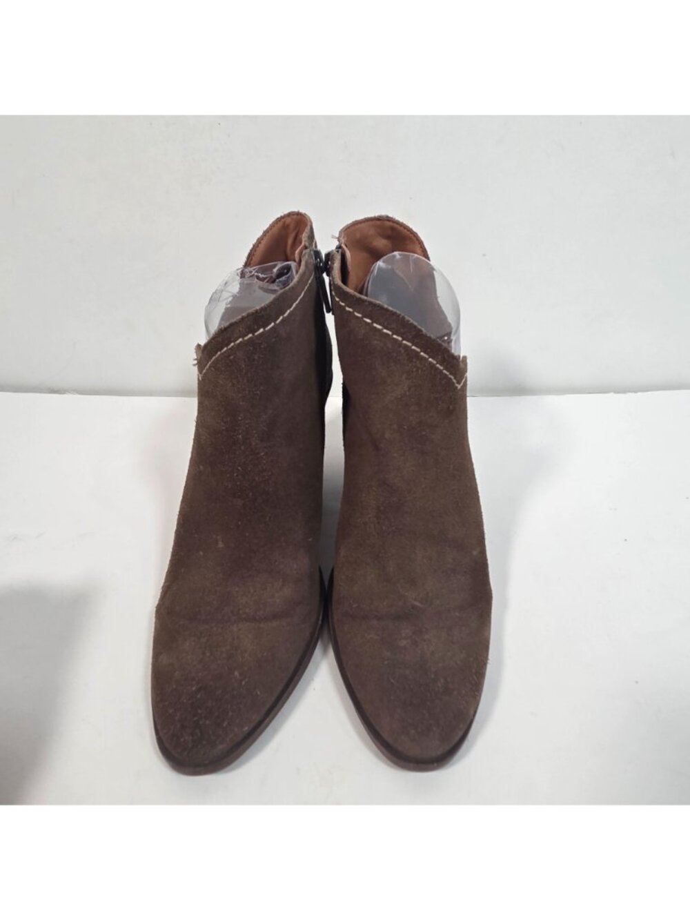 Lucky Brand Brown Suede Wedge Ankle Booties Side Zip Boho Western 8 - Picture 3 of 10